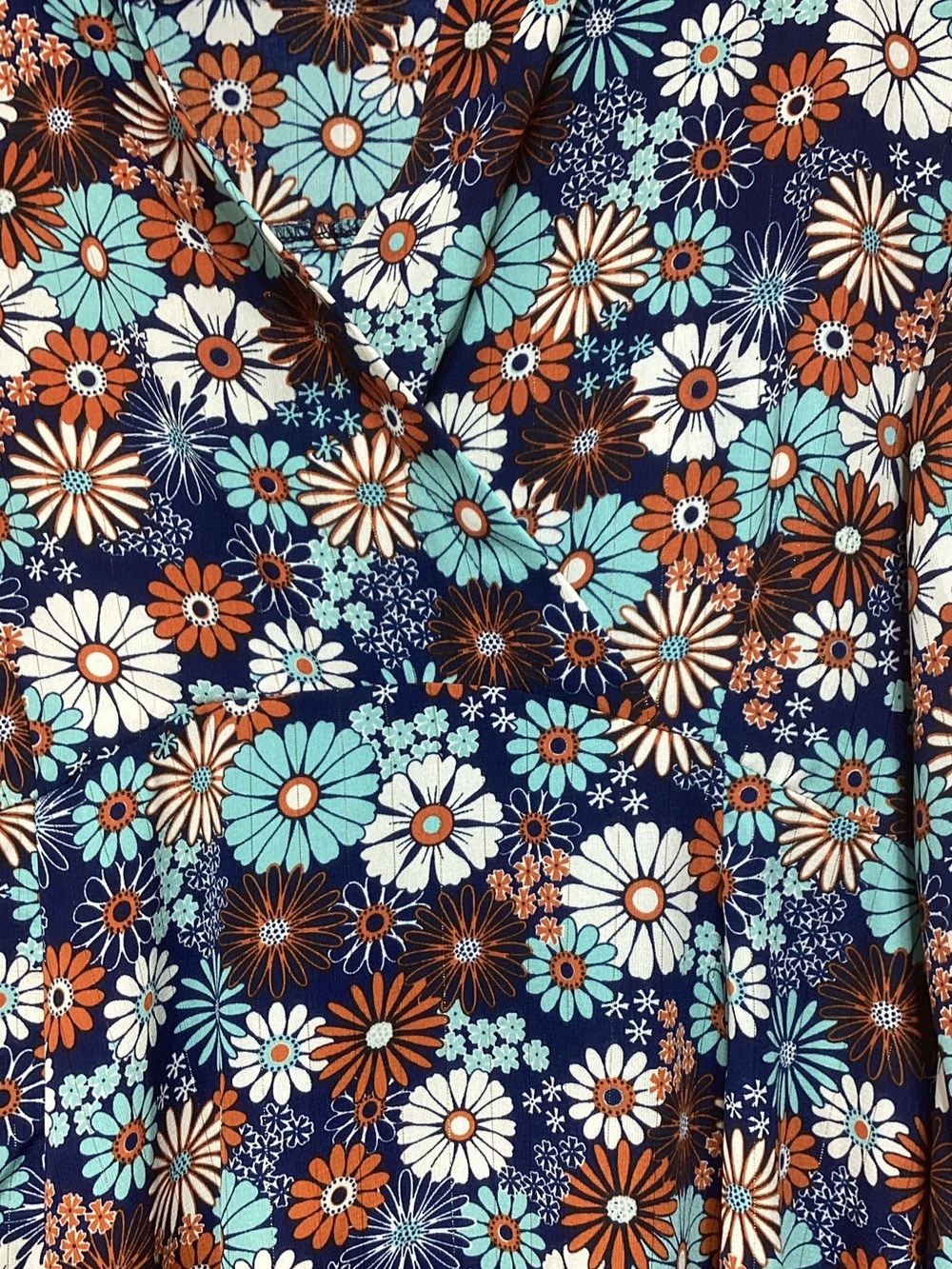 Umgee Large Floral Tiered Long-Sleeve Dress in Teal, Brown & White - Picture 4 of 11